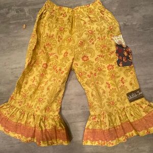 Yellow floral, bell, bottom, ruffle pants size 2 Matilda, Jane